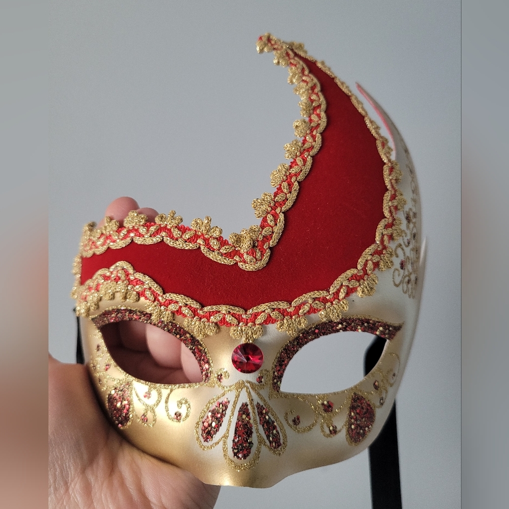 Elegant Red and Gold Masquerade Mask